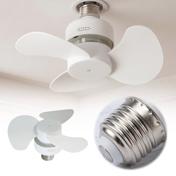E27 Light Bulb Socket Fan Screw In Mini Ceiling Fan No Wiring Quiet Soft Blade Air Circulator For Rv Bathroom Kitchen Camping(White-14Cm)