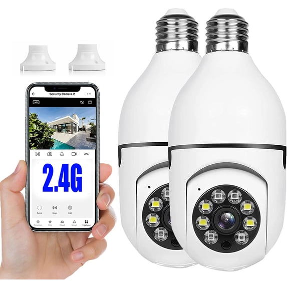E27 Light Bulb Wireless Camera, 2 Pack , 1080p, Smart 360 Surveillance For Indoor and Outdoor, Light Socket with Real-time Motion Detection, Night Vision (Supports Only 2.4Ghz Wi-Fi)