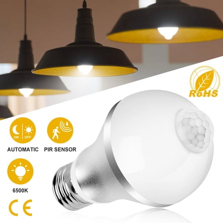 E27 Motion Sensor Light Bulb 9W 6500K Dusk To Dawn Automatic On-Off LED Light Bulb Indoor Outdoor Use