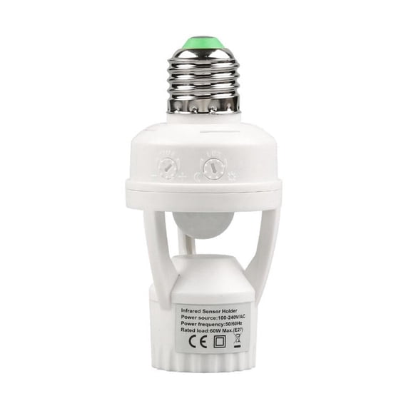 E27 PIR Motion Sensor Lamp Holder, ABS Plastic Shell, 100-240V 1A, 6M Sensing Range, 10-300s Adjustable Delay, Day Night Auto Detect for Corridor Basement