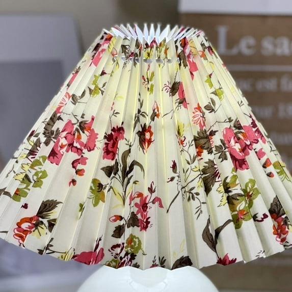 E27 Pleated Lampshade Large Flower Pattern Table Light Shade Fabric Bedroom Lamp Covers Replacement For Household Office Modern Floor Lamp Accessory