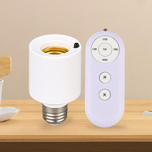 E27 Remote Control Lamp Holder with Timer, Wireless Smart Light Socket Adapter, AC 180-240V, 5-8m Range, ABS, White
