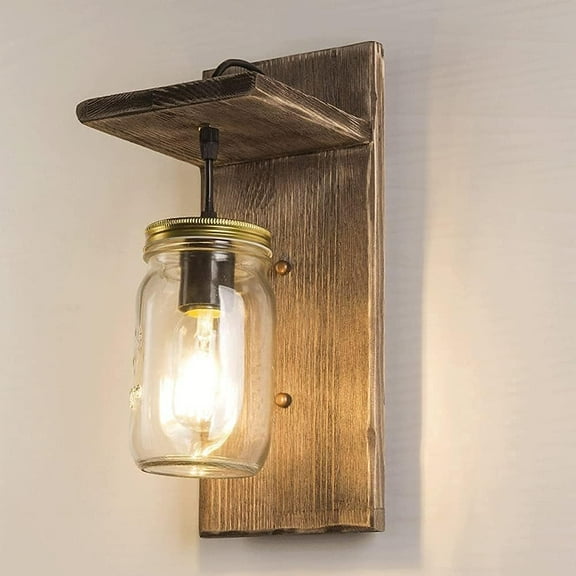 E27 Retro Glass Wall Lamp Antique Wooden Industrial Wall Lamp Edison Loft High Light Transmittance Wall Lamp Restaurant Bar Barn Wall-Mounted Decorative Lighting