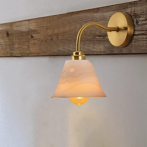 E27 Rustic Ceramic Shade Wall Lamp with Switch, 1.6 Meter Cable Retro Brass Wall Light Wall Mounted Bedroom Bedside Lamp, Living Room Reading Wall Lanter