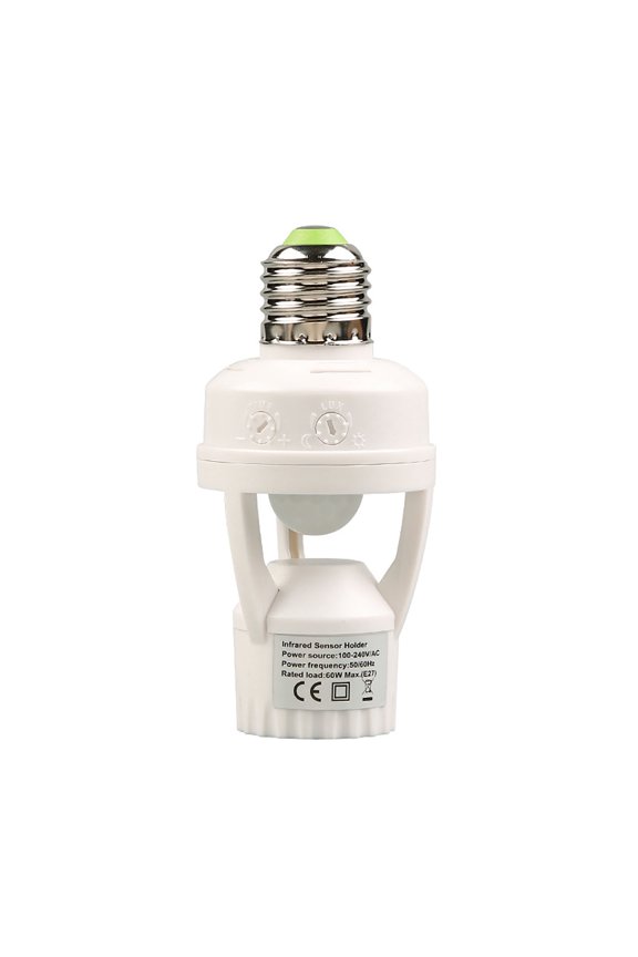 E27 Sensor Lights Socket 10-300 Second Delay Time 6m Sensing Distance IR Motion Activated Lamp Bulb Holder Adapter for Indoor Outdoor Home Security