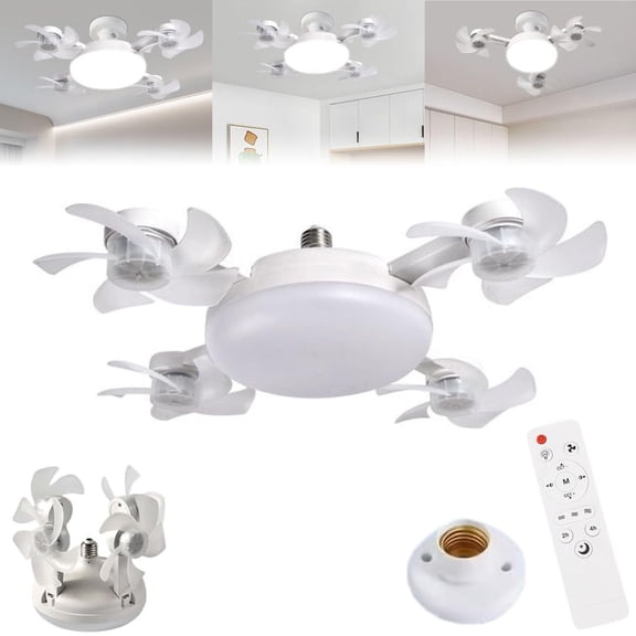 E27 Socket Ceiling Fan Light - 2-in-1 Silent LED Fan with Remote Control, 3-Color and 3-Speeds Adjustable, Energy-Saving Cooling & Lighting Combo for Home Bedroom
