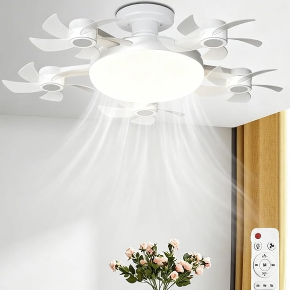 E27 Socket Ceiling Fan Light, 2βinβ1 Silent LED Fan with Remote Control, Screw in Ceiling Fan Foldable, Dimmable & Reversible Motor, for Room Kitchen Garage