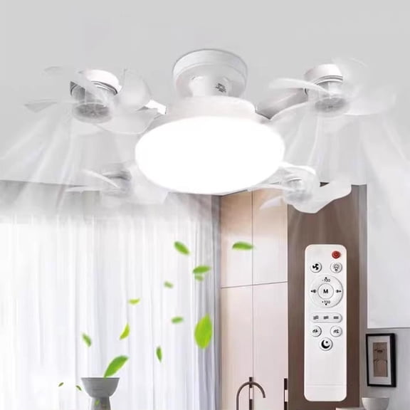 E27 Socket Fan Light 2-in-1 Screw-in LED Ceiling Fan with Remote 90 Degree Adjustable Wind Dimmable Silent Lamp for Bedroom Garage Workshop