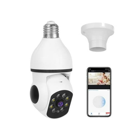 E27 WiFi Bulb Camera 1080P FHD WiFi IP Pan Tilt Security Surveillance Camera with Two-Way Audio Full Color Night Vision Flood Light Motion Tracking Si - White