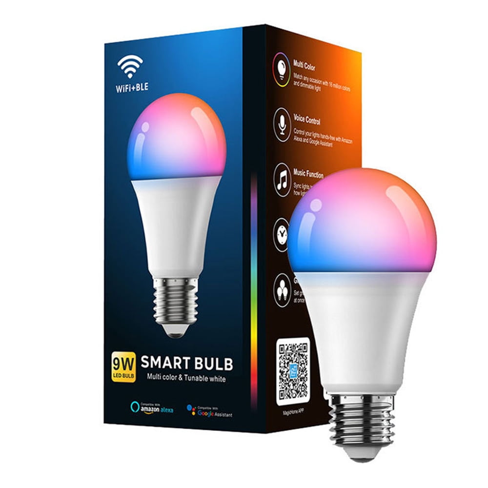 E27 WiFi Smart LED Light Bulb with Alexa Google Home Multicolored Color  Changing Lights-2PACK 