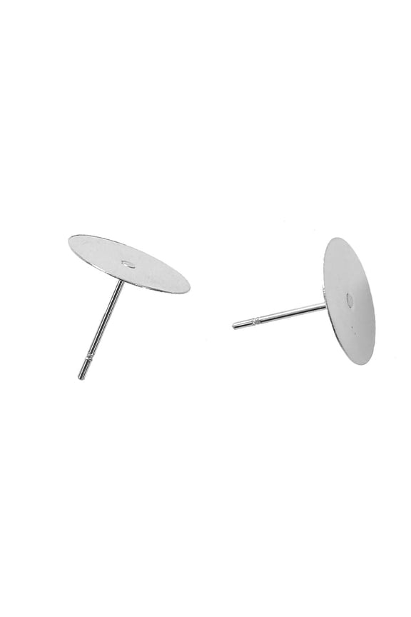 E285 - 30 pcs. (15pairs) 304 Stainless Steel Earring Posts/Bases/Studs/Settings with Rubber Backs - 12mm x 12mm - 12mm Glue Pad