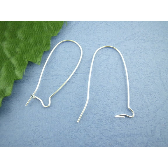 E298 - 200 pcs (100 Pairs) Silver Plated Kidney Earwire Earring Hooks - 38x16mm - LARGE (1.5 inch x 0.63 inch)