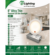 E2Lighting LED Downlight 6 Inch | 16W Dimmable w/ 90 Min Emergency Battery Backup | Ultra-Slim LED Recessed Light | IC Rated and Energy Star LED Roof