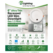 E2Lighting LED Downlight 6 Inch | 16W Dimmable w/ 90 Min Emergency Battery Backup | Ultra-Slim LED Recessed Light | IC Rated and Energy Star LED Roof