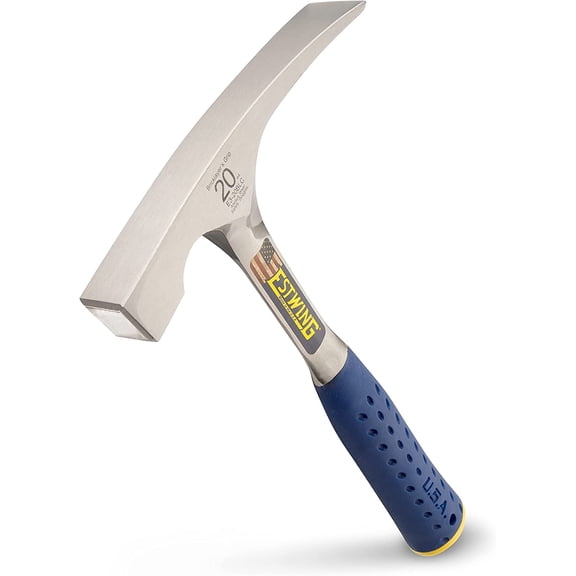 E320BLC Bricklayer's/Mason's - 20 oz Masonary Tool with Forged Steel Construction & Shock Reduction Grip - E3-20BLC Silver