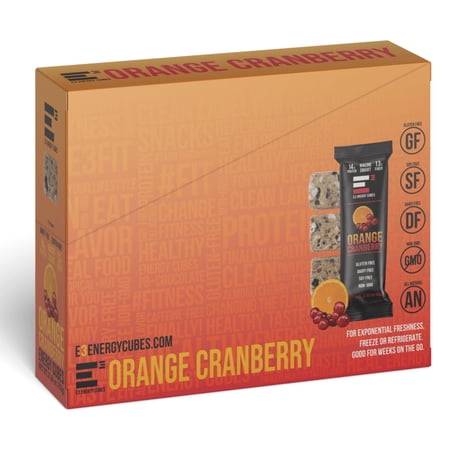 E3 Energy Cubes - Orange Cranberry Refrigerated Protein Bar, Gluten-Free, Dairy-free, Soy-free, all natural, Non-gmo, High Fiber. 12 Bars