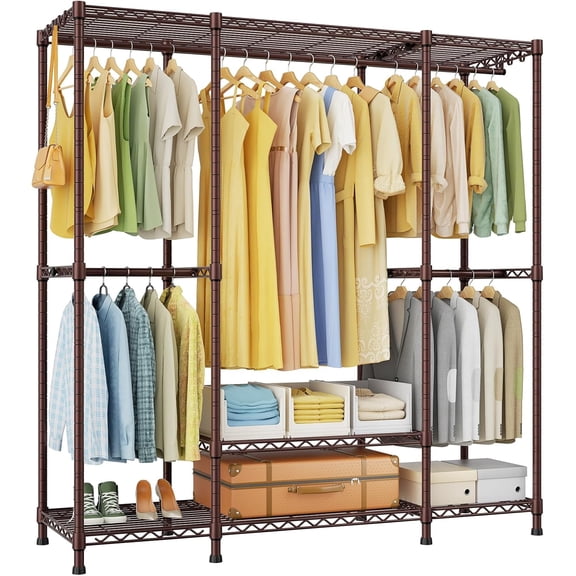 E3 Heavy Duty Garment Rack, 4 Tiers Freestanding Closet Organizer System with 5 Shelves, Metal Closet Organizer and Storage System for Clothes, Max Load 850lbs, 58.4"W x 15.7"D x 77.3"H, Bronze