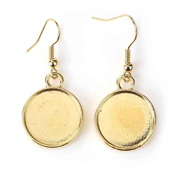E309 - 10 pcs. Gold Plated Earring Dangle Hooks Settings Bezels Cabochons - 16mm Glue Pad Setting