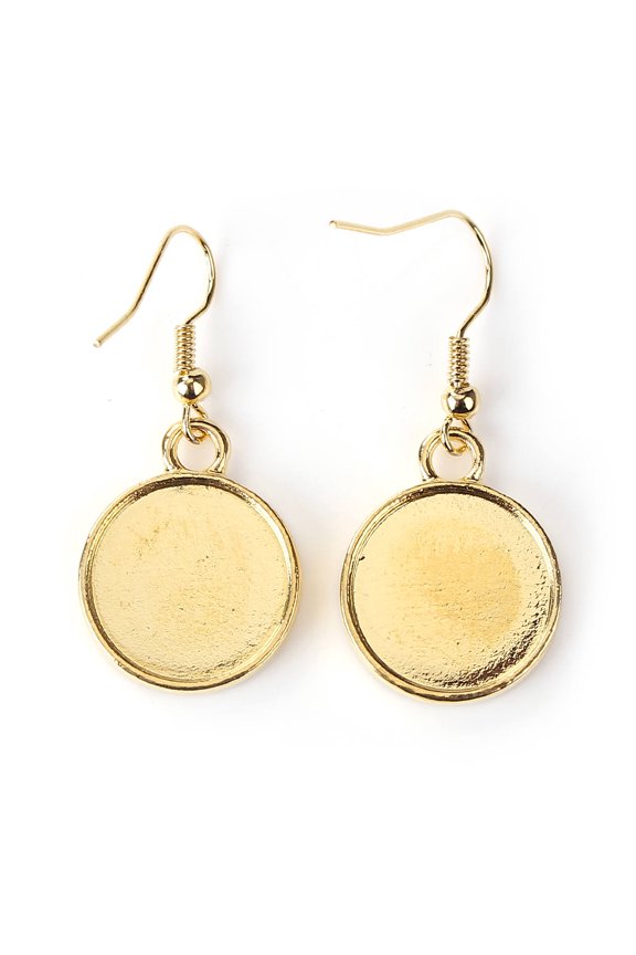 E309 - 10 pcs. Gold Plated Earring Dangle Hooks Settings Bezels Cabochons - 16mm Glue Pad Setting