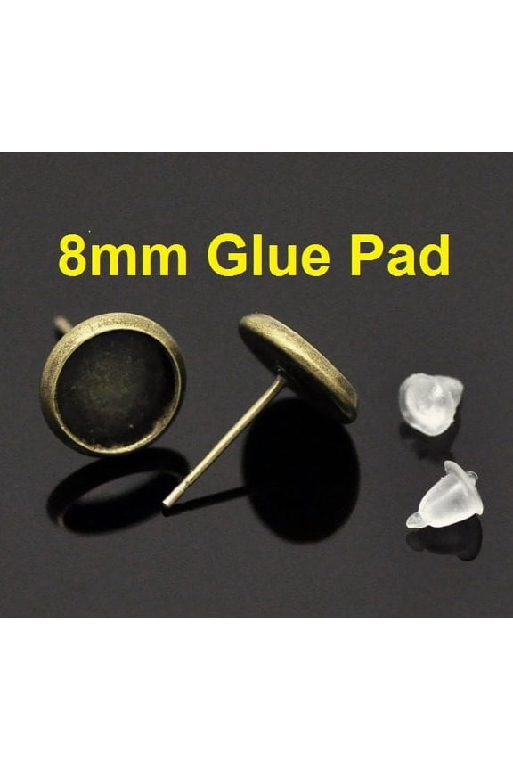 E312 - 50 pcs. Antique Bronze Earring Posts Studs Settings Bezels Cabochons Tacks- 8mm Glue Pad Setting