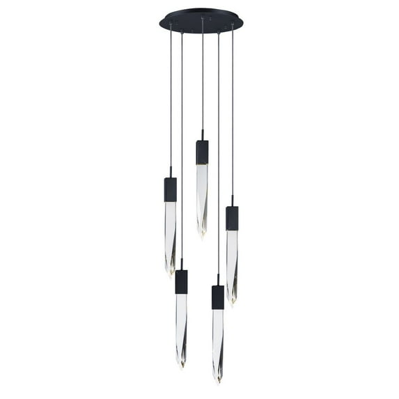 E31244-20BK ET2 Lighting Quartz-30W 5 LED Pendant-15.75 Inches wide by 21 inches high-Black Finish
