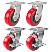 4 Pack Heavy Duty 5 in Polyurethane Caster Wheels, 2 Swivel 2 Swivel with Brake