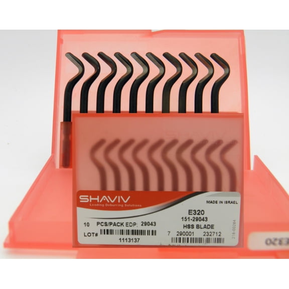 E320 HSS Hooked Deburrng Blade for Brass, Cast Iron & Plastic for Bi-Directional Use Pack of 10 Shaviv 29043