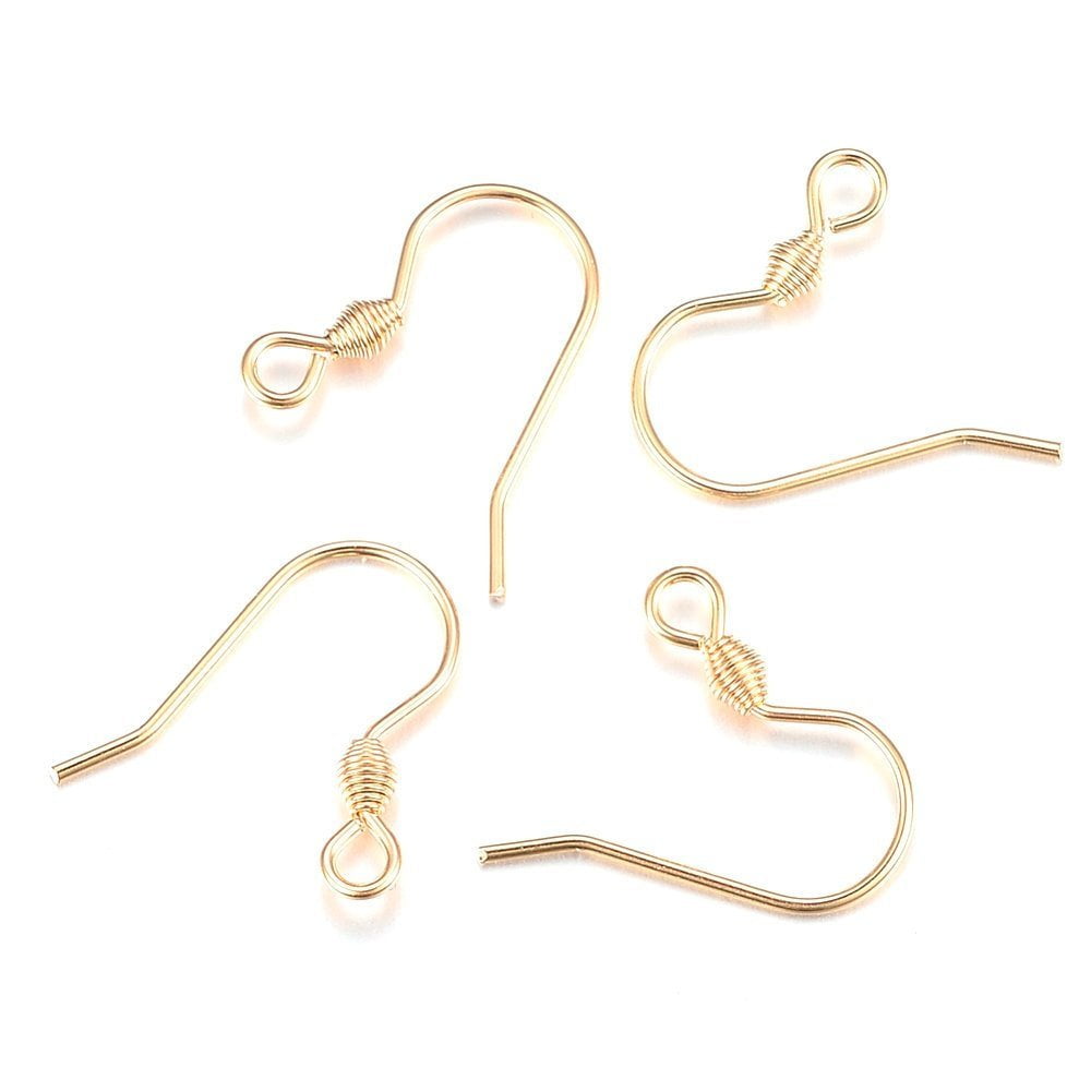 E331A - 100 pcs 304 Stainless Steel Earring Hooks with Spring - Golden - 15mm x 16mm - Hypoallergenic! Tarnish Resistant! Hole size: 2mm