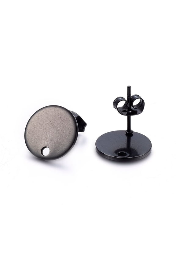 E345 - 10 pcs. (5 pairs) 304 Stainless Steel Gunmetal Black Earring Posts/Bases/Studs/Settings