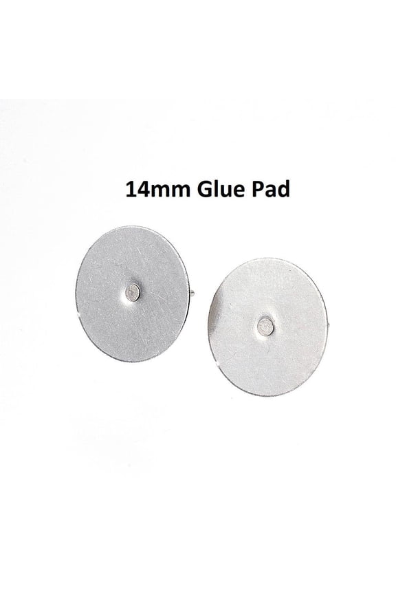 E398 - 50 pcs. (25 pairs) 304 Stainless Steel Earring Posts/Bases/Studs/Settings with Rubber Backs - 12mm x 14mm - 14mm Glue Pad