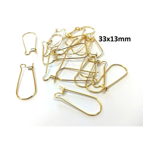 E401 - 10 pcs. 304 Stainless Steel Kidney Earwire Earring Hooks - 33mm x 13mm - LARGE - Golden - Tarnish Resistant!