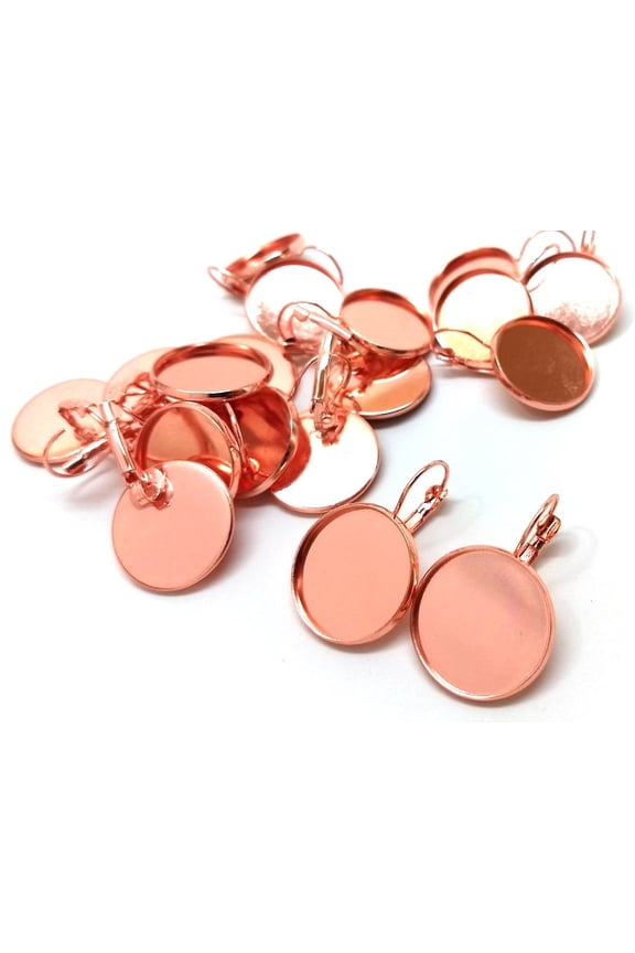 E428 - 10 pcs. Rose Gold Plated Earring Clips Settings Lever Back Bezels Cabochons - 20mm Glue Pad Setting
