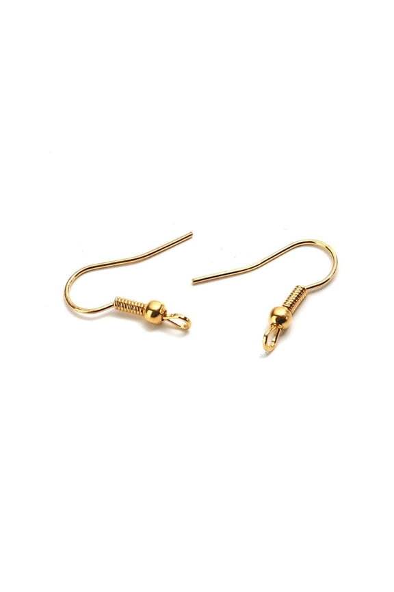 E481 - 100 pcs Gold Plated Earring Hooks with Spring and Ball - 19mm x 17mm - Perpendicular Loop