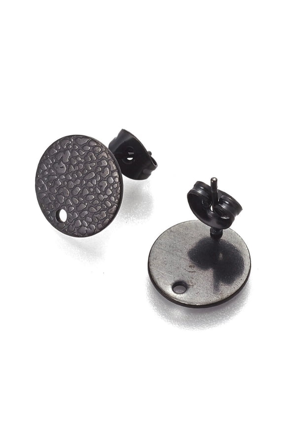 E498 - 10 pcs. (5 pairs) 304 Stainless Steel Gunmetal Black Earring Posts/Bases/Studs/Settings - 12mm Diameter - Hole Size: 1.8mm - TEXTURED