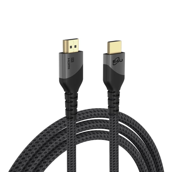 E4U - 8K HDMI Cable 2.1 48Gbps High Speed 3D 8K@60Hz, 4K@120HZ Braided Nylon HDMI Cord eARC HDR10 HDCP 2.2 & 2.3- 6FT (Black/Gray)