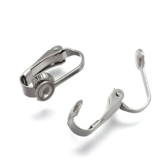 E524 - 10 pcs. 304 Stainless Steel Earring Clips Settings Lever Back - 16mm x 10mm - Great for Non-pierced Unpierced Ears