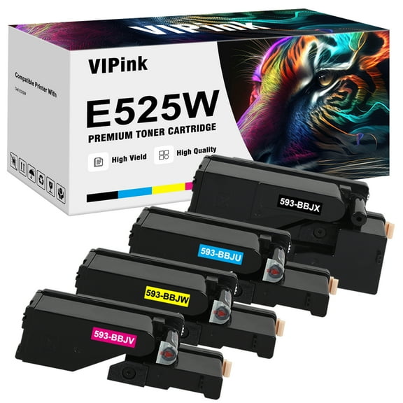 E525W Toner Cartridge Compatible for Dell E525W E525 525w for Dell 593-BBJU 593-BBJV 593-BBJW 593-BBJX High Yield Printer Ink (1x Black, 1x Cyan, 1x Magenta, 1x Yellow, 4-Pack)