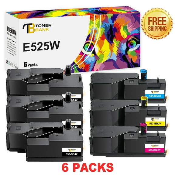 E525W Toner Cartridge Compatible for Dell E525W E525 525w for Dell 593-BBJU 593-BBJV 593-BBJW 593-BBJX High Yield Printer Ink (3x Black, 1x Cyan, 1x Magenta, 1x Yellow, 6-Pack)