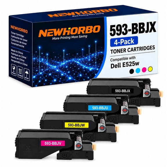 593-BBJX Compatible Toner Cartridges 4 Pack for Dell E525w Black Cyan Magenta Yellow