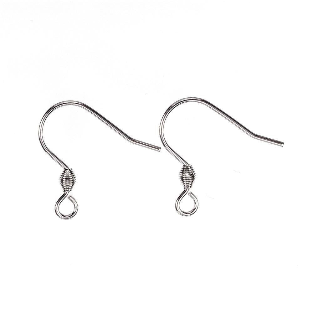 E538B - 1000 pcs 304 Stainless Steel Silver Tone Earring Hooks with Spring - 18mm x 17mm - Hole Size: 2mm - Tarnish Resistant!