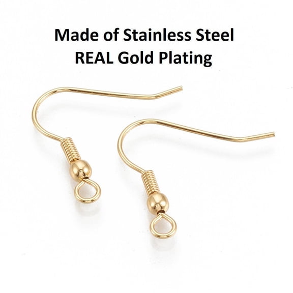 E580 - 50 pcs 304 Stainless Steel Gold Plated Earring Hooks with Spring and Ball - 20mm x 20mm - Hole Size: 2mm - Parallel Loop