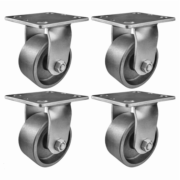 4 Heavy Duty Caster Set 6" Polyurethane on Plastic Wheels - 2 Swivel + 2 Swivel with Brake