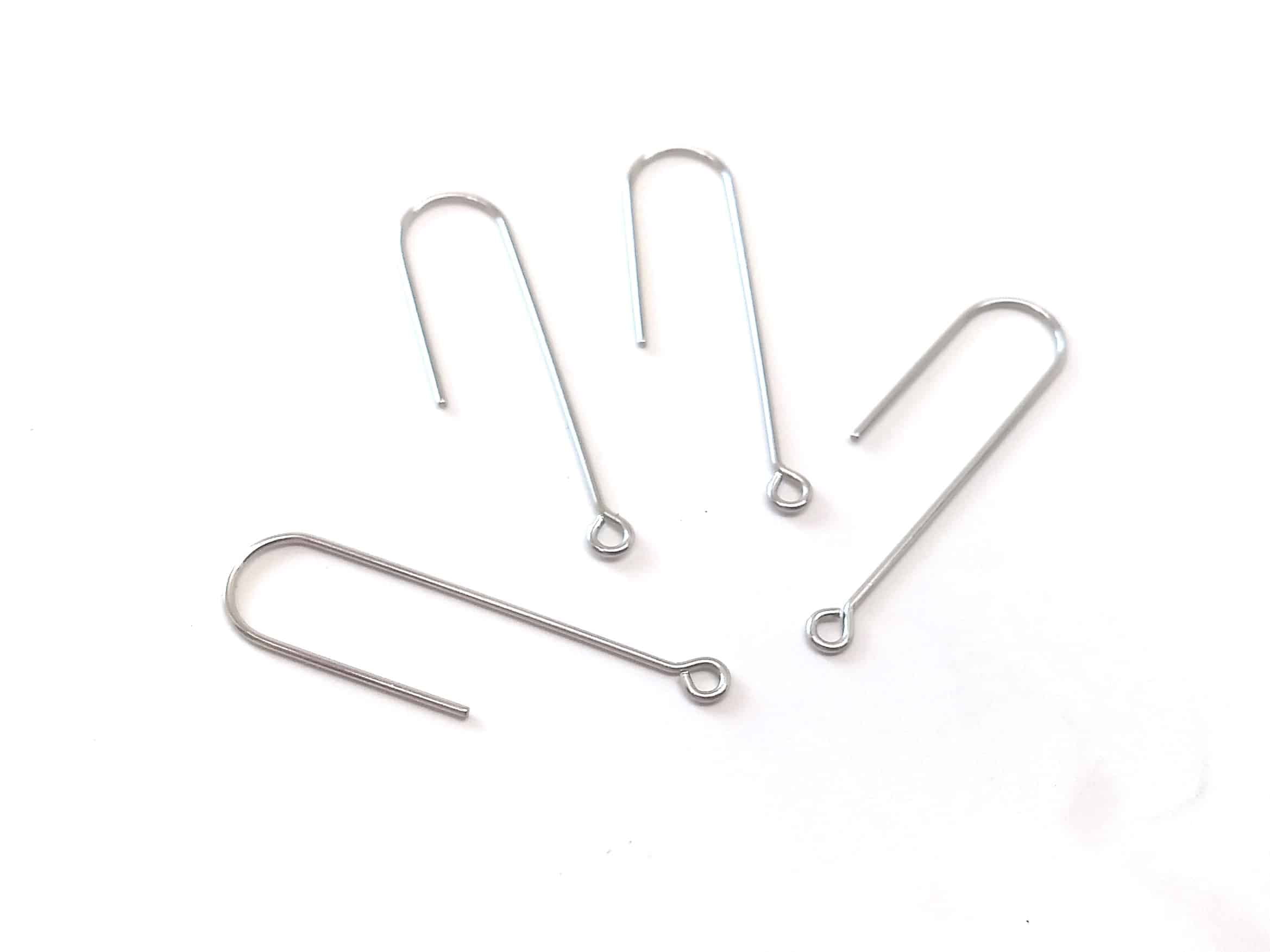 E615C - 100 pcs 304 Stainless Steel Earring Hooks - 37mm x 11mm - Hole: 1.7mm - Long Ear Wire Stick Bar - Silver - Parallel Loop