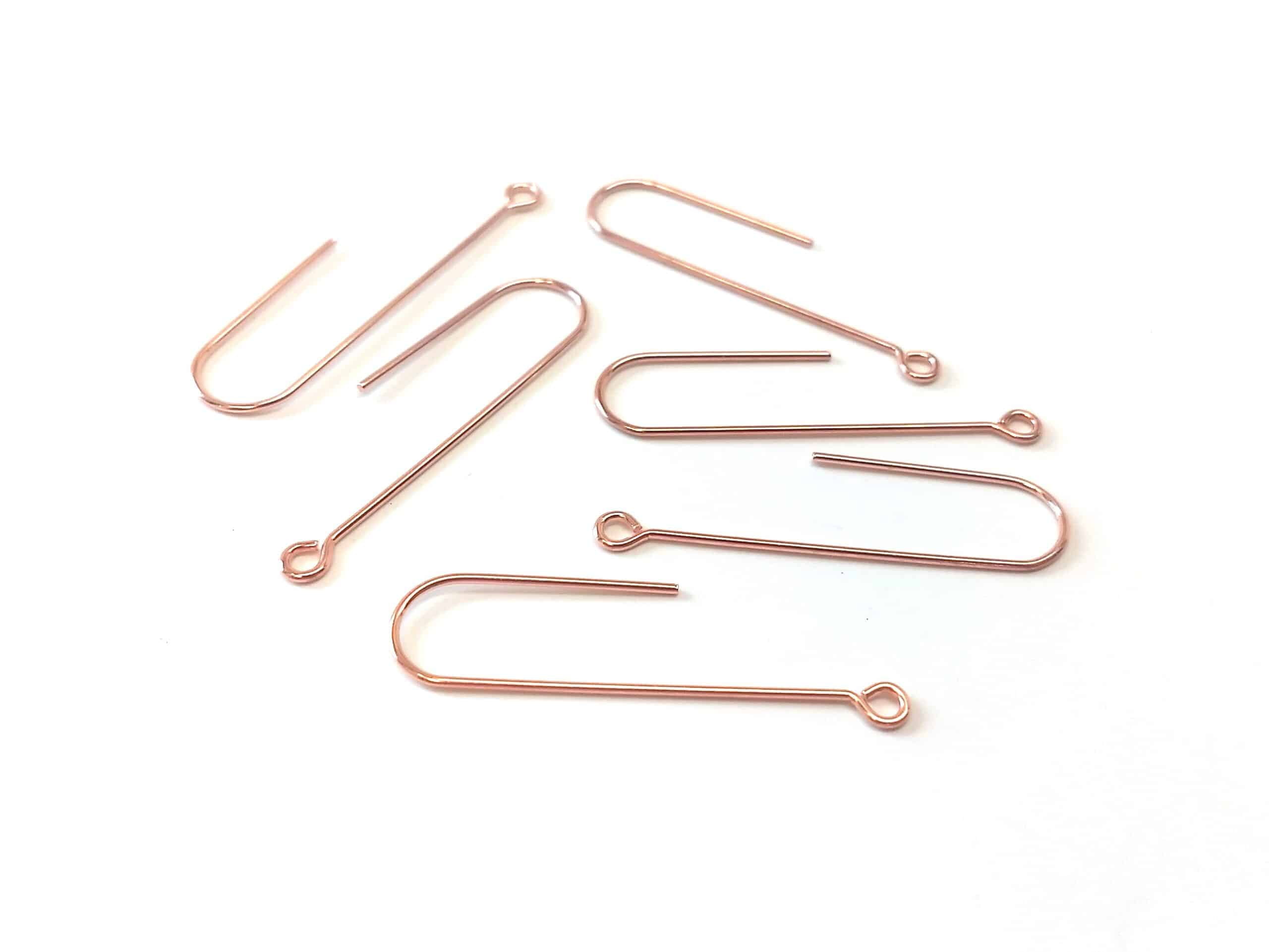 E617C - 100 pcs 304 Stainless Steel Earring Hooks - 37mm x 11mm - Hole: 1.7mm - Long Ear Wire Stick Bar - Rose Gold - Parallel Loop