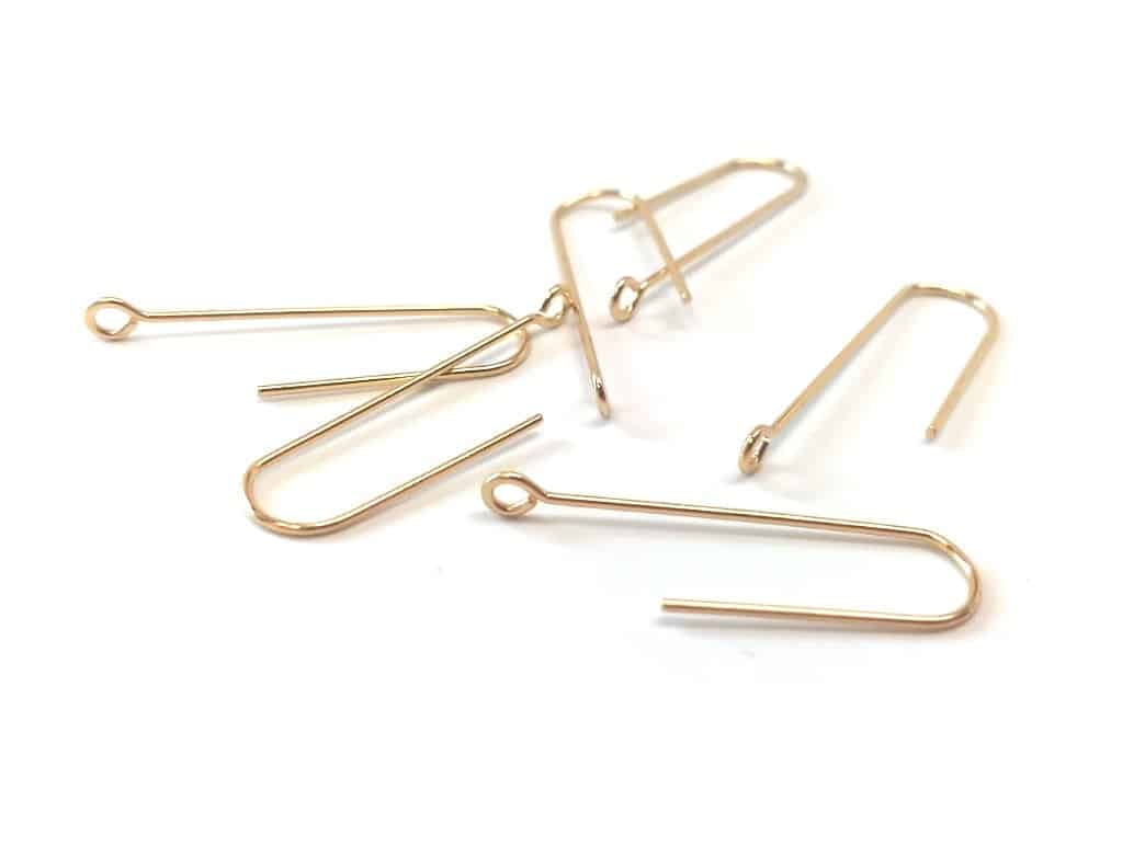 E619B - 50 pcs 304 Stainless Steel Earring Hooks - 31mm x 9mm - Hole: 1.7mm - Long Ear Wire Stick Bar - Gold - Perpendicular Loop