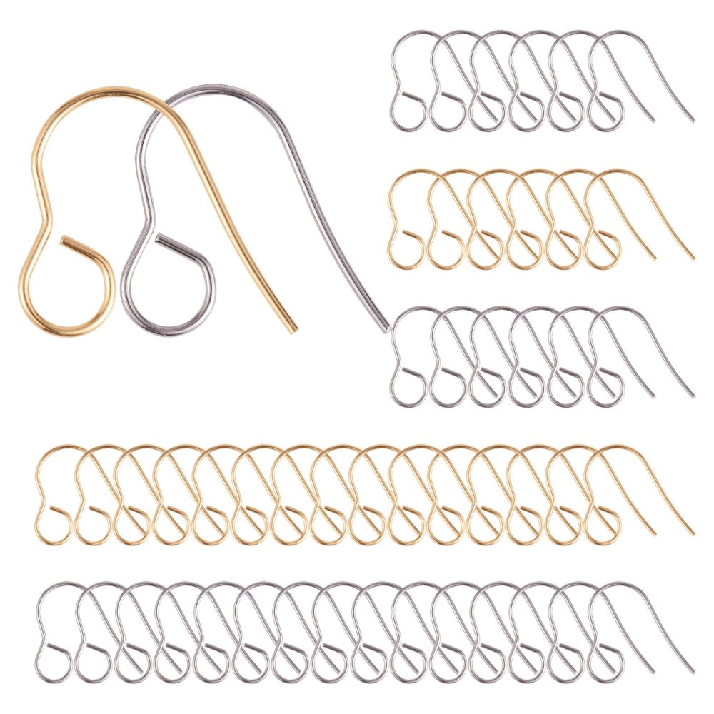 E634 - 100 pcs 316 Stainless Steel Earring Hooks with Loop Hole - 18mm x 15mm - Large Hole: 4.6mm - 50 Silver and 50 Gold
