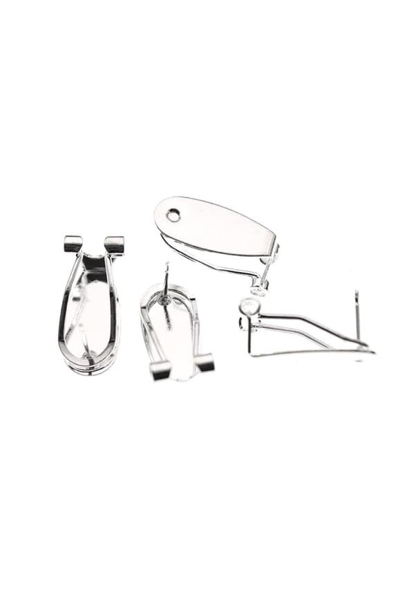 E637 - 10 pcs. (5 pairs) Silver Plated Fingernail Earring Posts/Bases/Studs/Settings with Rubber Backs - 20mm x 9mm