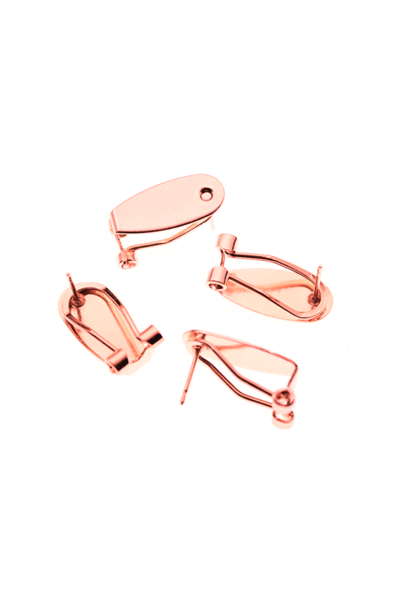 E639 - 10 pcs. (5 pairs) Rose Gold Plated Fingernail Earring Posts/Bases/Studs/Settings with Rubber Backs - 20mm x 9mm