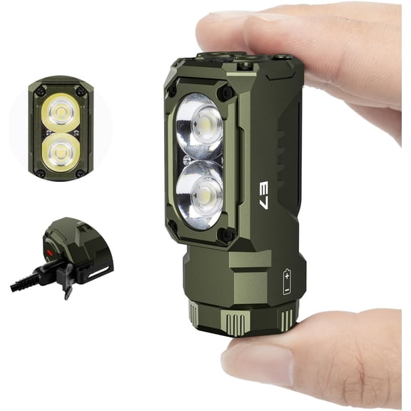 E7 1800 Lumen Mini Flashlight with - Bright 6 Modes ArmyGreen EDC Flashlight, Typ-C ; IP68 Pocket Flashlight for Headlamp Use, Rescue, Camping