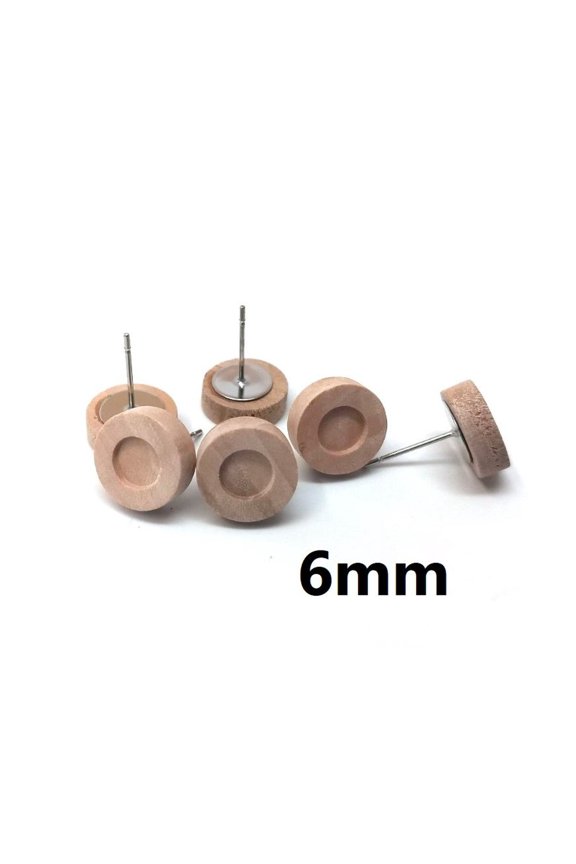 E758 - 10 pcs. Stainless Steel Earring Posts Studs Settings Bezels Cabochons Tacks - 6mm Glue Pad Setting - Silver Tone - Wood Bezel